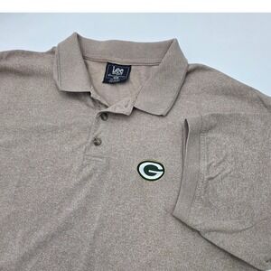 VINTAGE GREEN BAY PACKERS POLO MENS 2XL XXL LEE SPORTS TAN EMBROIDED LOGO NFL